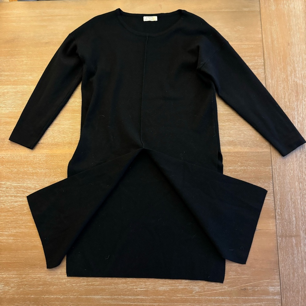 Black Knit Front Slit Long Top